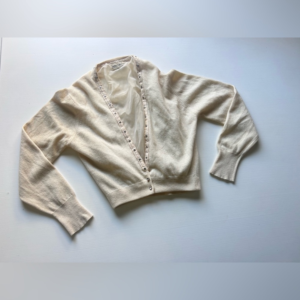 Vintage Glamour In Sweaters: Creamy Cardigan Diamond Buttons